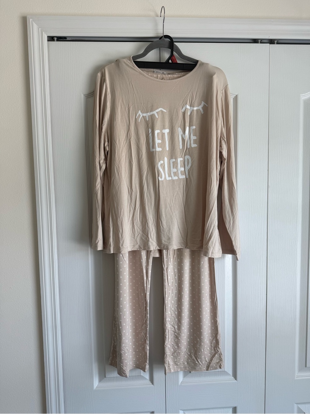 Aria Let Me Sleep Long Sleeve Pajama Set - Beige
